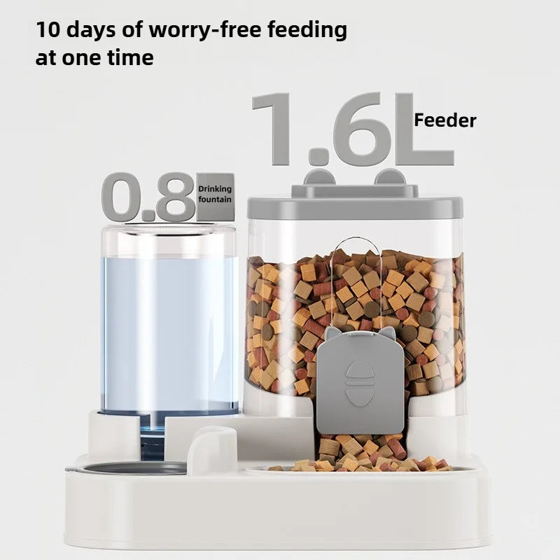 Distributeur de croquettes et fontaine à eau 2 en 1
