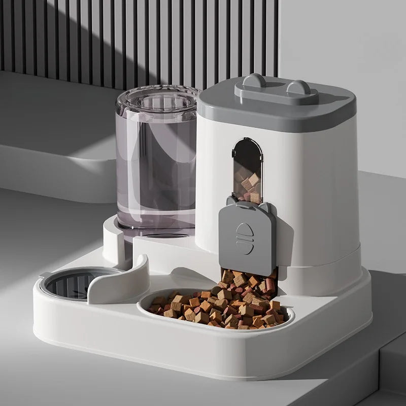 Distributeur de croquettes et fontaine à eau 2 en 1