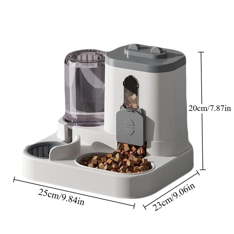 Distributeur de croquettes et fontaine à eau 2 en 1