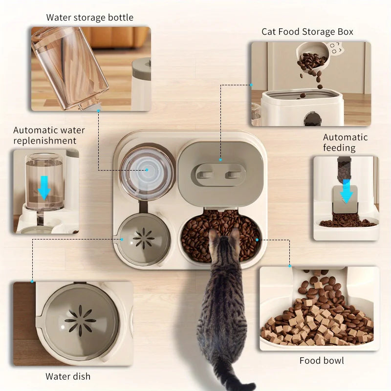 Distributeur de croquettes et fontaine à eau 2 en 1
