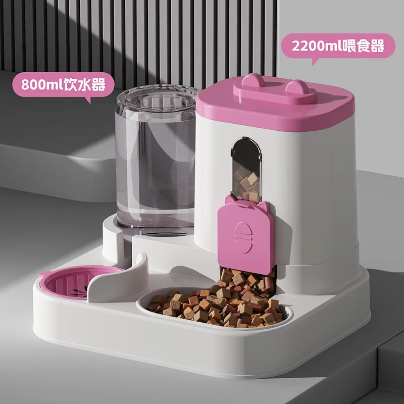 Distributeur de croquettes et fontaine à eau 2 en 1