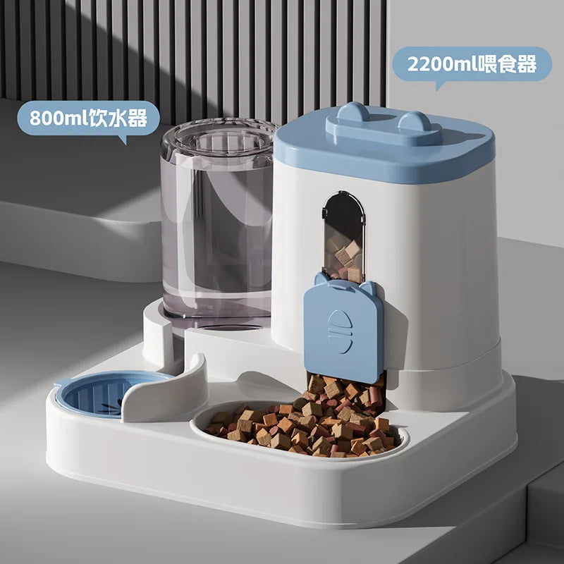 Distributeur de croquettes et fontaine à eau 2 en 1