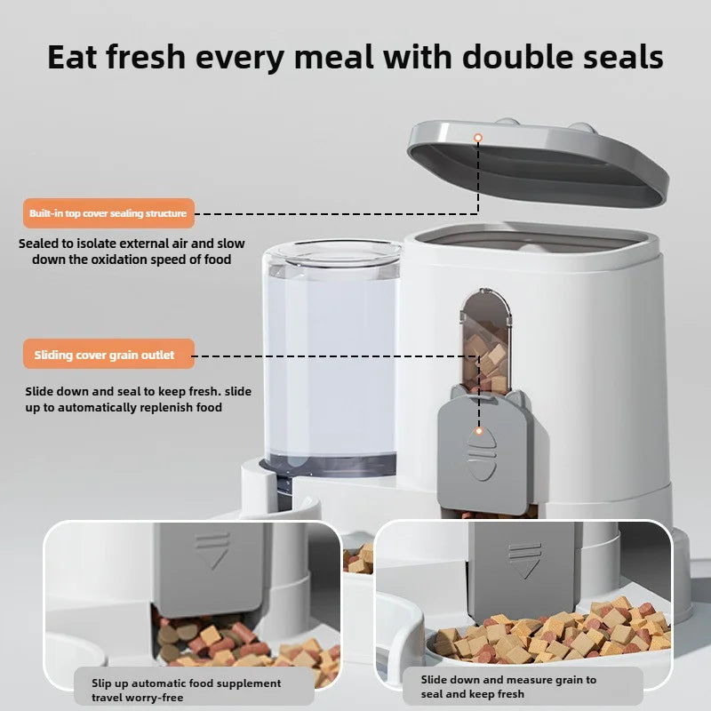 Distributeur de croquettes et fontaine à eau 2 en 1